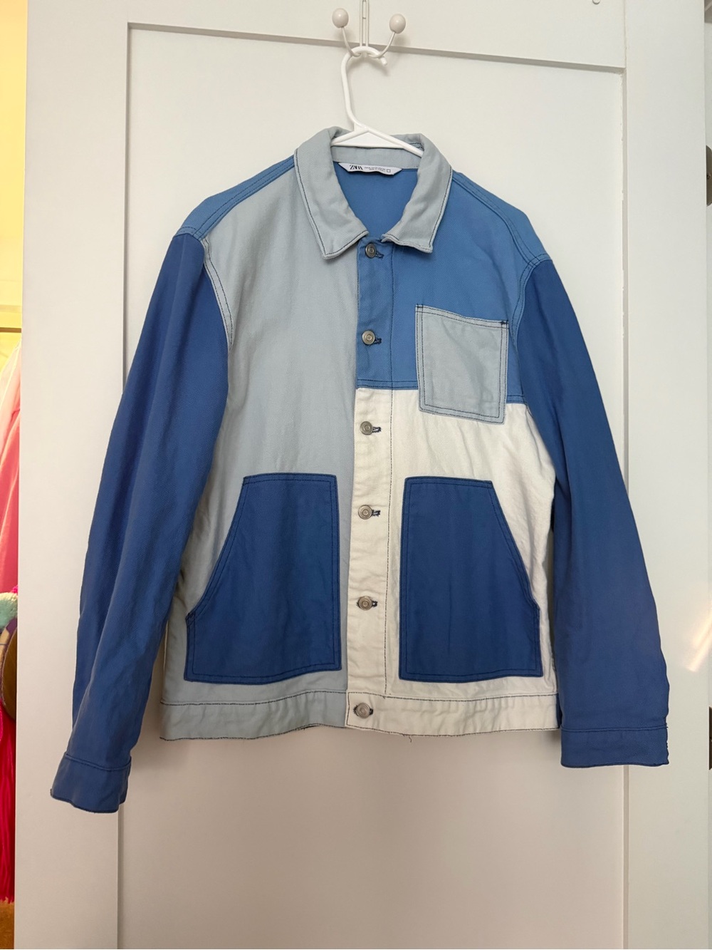 Zara Blue Color-block Shirt Jacket